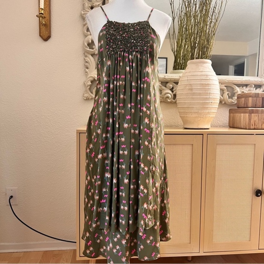 RACHEL COMEY Green Silk Midi Dress Size Small